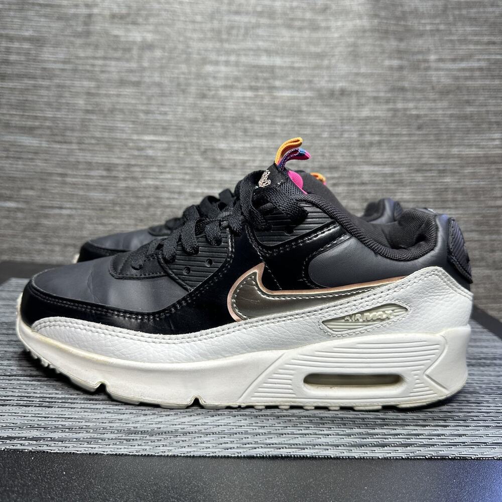 Nike Air Max 90 Leather SE GS Shoes DJ0414-001 Black - 6.5Y / Womens 8.5